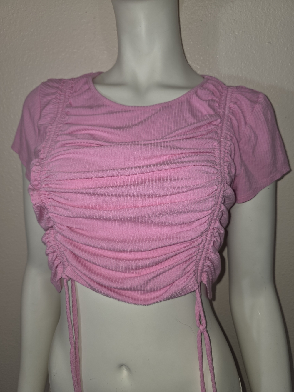 Arizona Jean Co Pink Y2K Ruched Drawstring Crop Top Womens S M (Tagged XL)